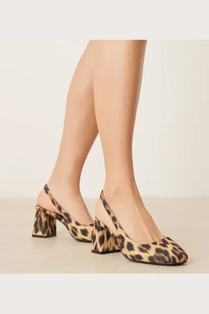 London Rebel London Rebel - Wide Fit - Mules med hælrem, blokhæl og leopardprint i lak-Multifarvet