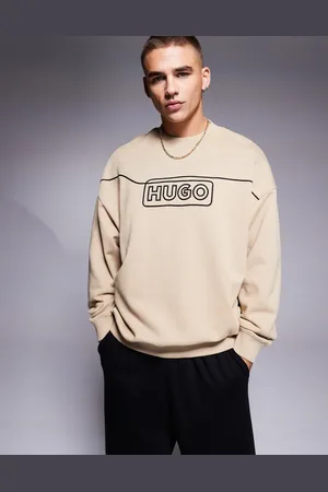 Hugo Blue Noideryos - Beige løstsiddende sweatshirt med linjelogo-Neutral