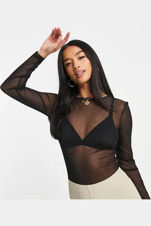 ASOS ASOS DESIGN Petite - langærmet bodystocking i mesh med glimmer