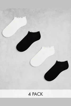 Lindex Pakke med 4 par sokker til sneakers med bølgekant i sort og hvid