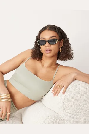 ASOS Cami-croptop i støvet grøn med firkantet hals - Del af sæt-Grå