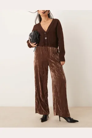 ASOS Chokoladebrune pull-on bukser i krøllet velour