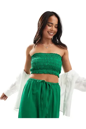 Esmée Bandeau strand-croptop i grønt hør - Del af sæt