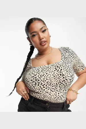ASOS ASOS DESIGN Curve - T-shirt-bodystocking i skinny fit med småt leopardprint