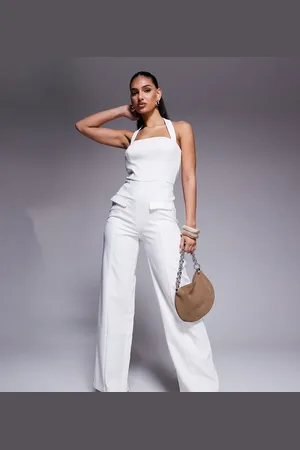 Kaiia Hvidt jumpsuit med halterneck, firkantet hals, vide ben og lommedetaljer - Kun hos ASOS