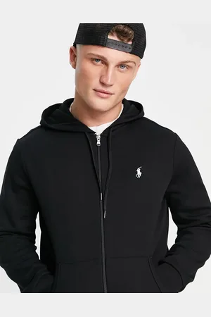 Ralph Lauren Sort hættetrøje med fuld lynlås og spillerlogo fra
