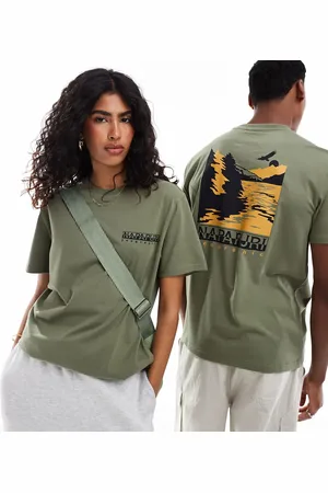 Napapijri Pali - Lys kakigrøn T-shirt med landskabsprint på ryggen