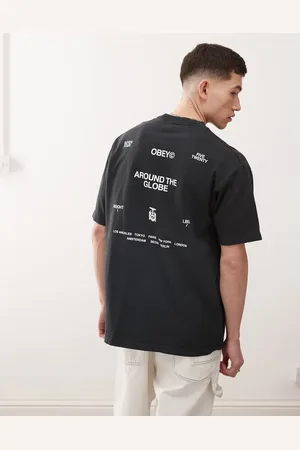 Obey Pigmenteret vintage-sort T-shirt med grafisk 