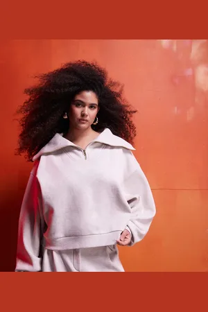 ASOS ASOS DESIGN Curve - Kraftig og havrefarvet sweatshirt med halv lynlås - Del af sæt-Neutral