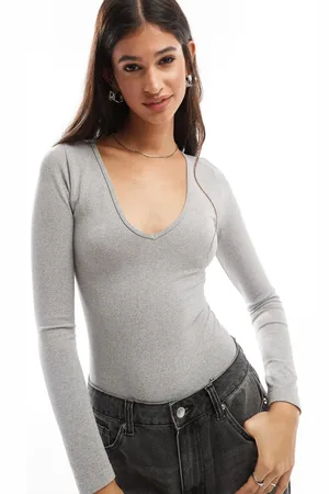 ASOS Og sømløs bodystocking med V-hals og lange ærmer