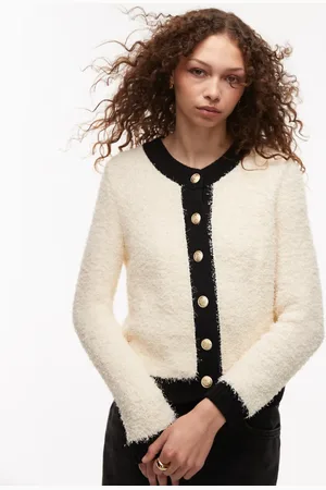 MANGO Cremefarvet og sort og lodden cardigan