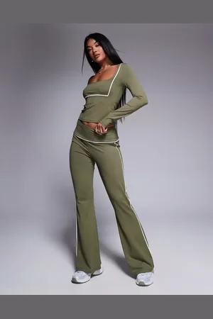 ASOS Olivengrønne leggings med svaj og kontraststribe - Del af sæt