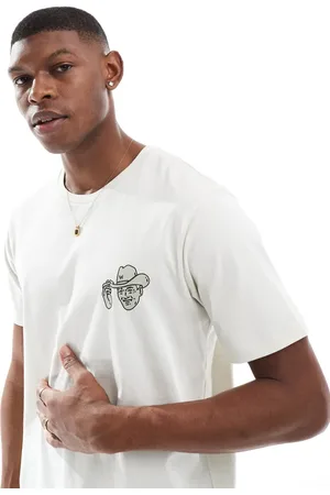 Wrangler Offwhite t-shirt med småt cowboyprint-Hvid