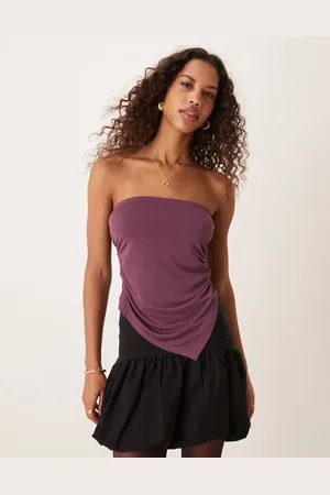 ASOS Morbærlilla bandeau-top med rynker i siderne og asymmetrisk kant i blødt stof-Rød