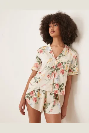 Abercrombie & Fitch Kortærmet pyjamasskjorte med knapper og multifarvet blomstermønster - Del af sæt