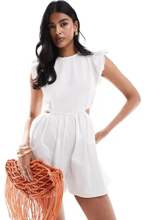 ASOS Hvidt playsuit med udskæringer i taljen og flæseærmer