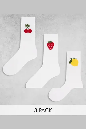 Pieces® Pakke med 3 par hvide sokker med frugtprint