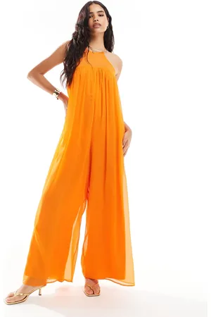 ASOS Højhalset trapez-jumpsuit i orange chiffon