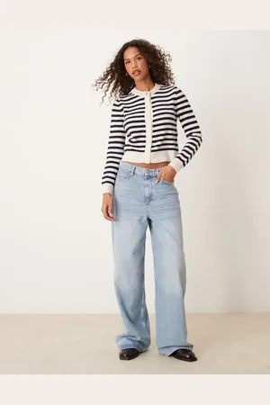 MANGO Lodden cardigan med striber og guldfarvede knapper