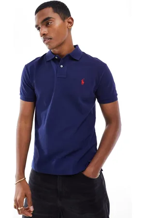 Ralph Lauren Vasket marineblå polo i piqué med smal pasform og rødt spillerlogo