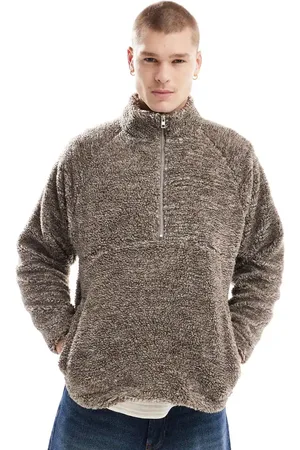 Cotton On Cotton On - Kitfarvet pullover i langhåret fleece med kvart lynlås-Grå
