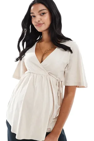 Mama;licious Mamalicious Maternity - Cremehvid slå om-top i jersey-Neutral