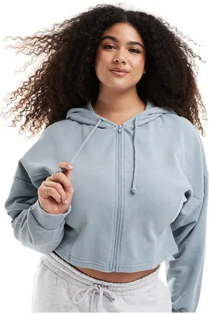 ASOS ASOS DESIGN Curve - Hættetrøje i blå vask med sømdetaljer og lynlås