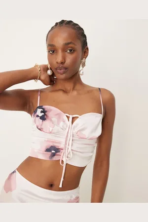 ASOS Camitop i satin med rynker foran og blomstermønster i akvarel - Del af sæt-Multifarvet
