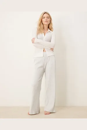 Abercrombie & Fitch Gråmelerede lounge-joggingbukser med brede ben i blødt ribstrik
