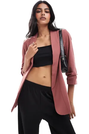 Pieces® Blazer med rynkede ærmer i støvet rød farve