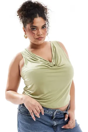 ASOS ASOS DESIGN Curve - Stram og kakigrøn tanktop med vandfaldsudskæring