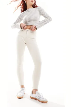 ONLY Ecrufarvede skinny-jeans med flosset kant-Hvid
