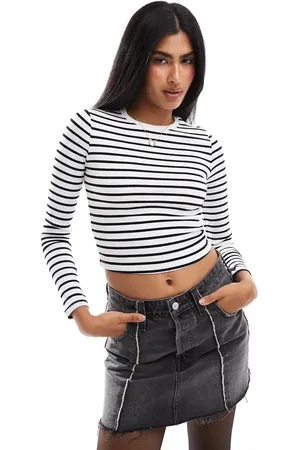 Pull&Bear T-shirt med lange ærmer og sorte/hvide striber