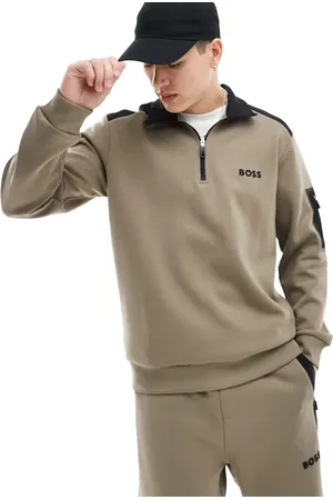 HUGO BOSS Beige sweatshirt med lynlås-Grøn