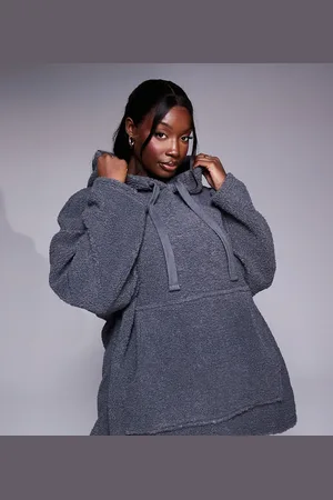 ASOS Weekend Collective Curve - Grå oversized hættetrøje i teddy-stof