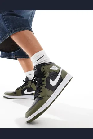 Jordan Nike - Air 1 Mid - Sorte og olivengrønne sneakers med hvide detaljer