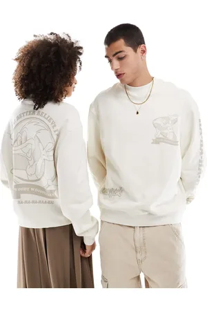 ASOS Ecrufarvet oversized unisex-sweatshirt med licenseret 