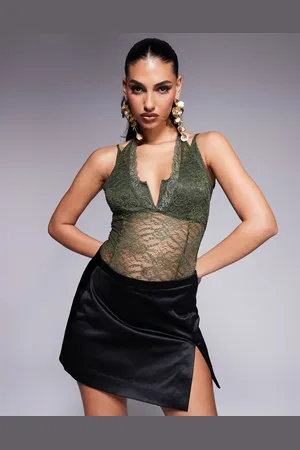 ASOS Kakigrøn cami-bodystocking med stropper i lagdelt blondestof