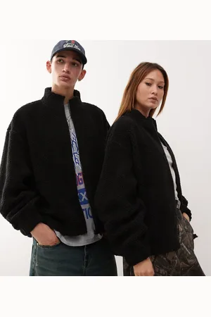 COLLUSION Unisex - sweatshirt med gennemgående lynlås og ståkrave i teddy-stof