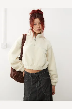 Monki Fleece-sweatshirt med halv lynlås og mintgrøn kontrastdetalje