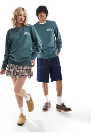 Dickies Aitken - Mørkegrøn og blå sweatshirt med logo på venstre bryst