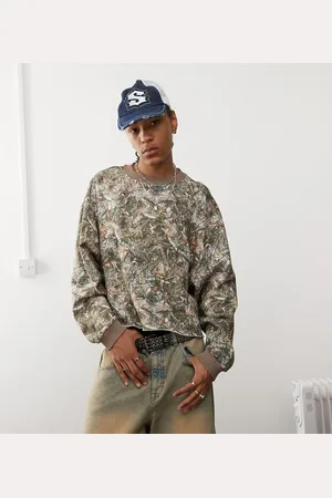 COLLUSION Kakigrøn sweatshirt med firkantet pasform og flerfarvet camouflageprint
