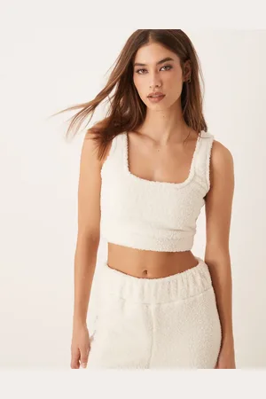 New Look New Look - Cremehvid croptop i imiteret lammeskind - Del af sæt