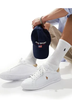 Ralph Lauren Heritage Court - Hvide sneakers med gyldenbrun hælflap