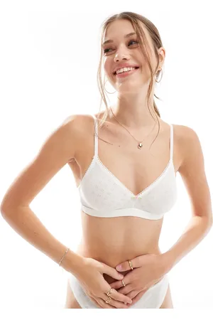 Dorina Elfenbensfarvet bralette uden for i pointelle med lyserød rosendetalje
