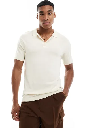 New Look Strikket polo med korte ærmer i rå i slim fit