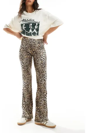 Pull&Bear Tætsiddende bukser med svaj i polyamid med leopardprint-Brun