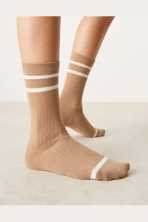 GANT Beige ribstrikkede sokker med logo og striber-Neutral