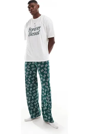 ASOS Mørkegrønt pyjamassæt med "Forever Blessed"-grafik