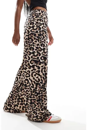 VILA Bukser med vide ben og leopardprint-Multifarvet